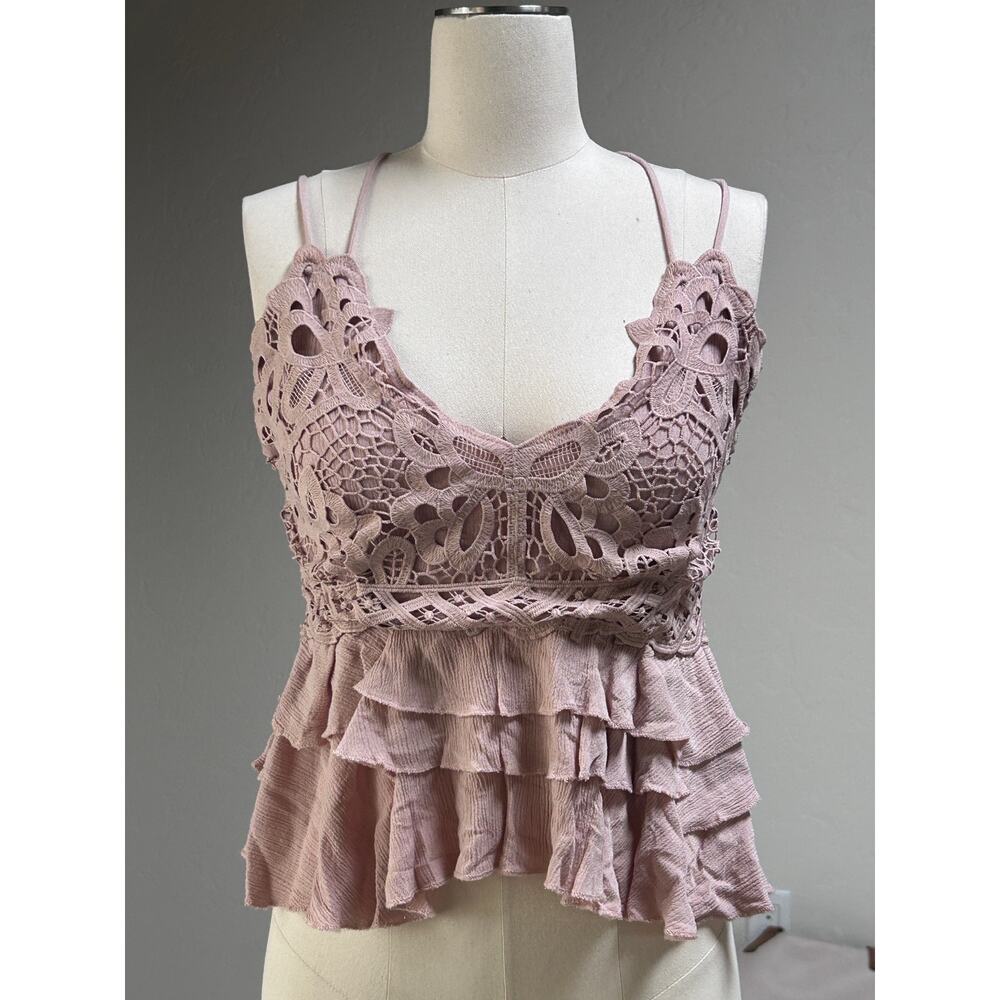 Lace Babydoll Fairy Ruffle Strappy Tank Top Romantic Festival‎ Boho Pink Women M